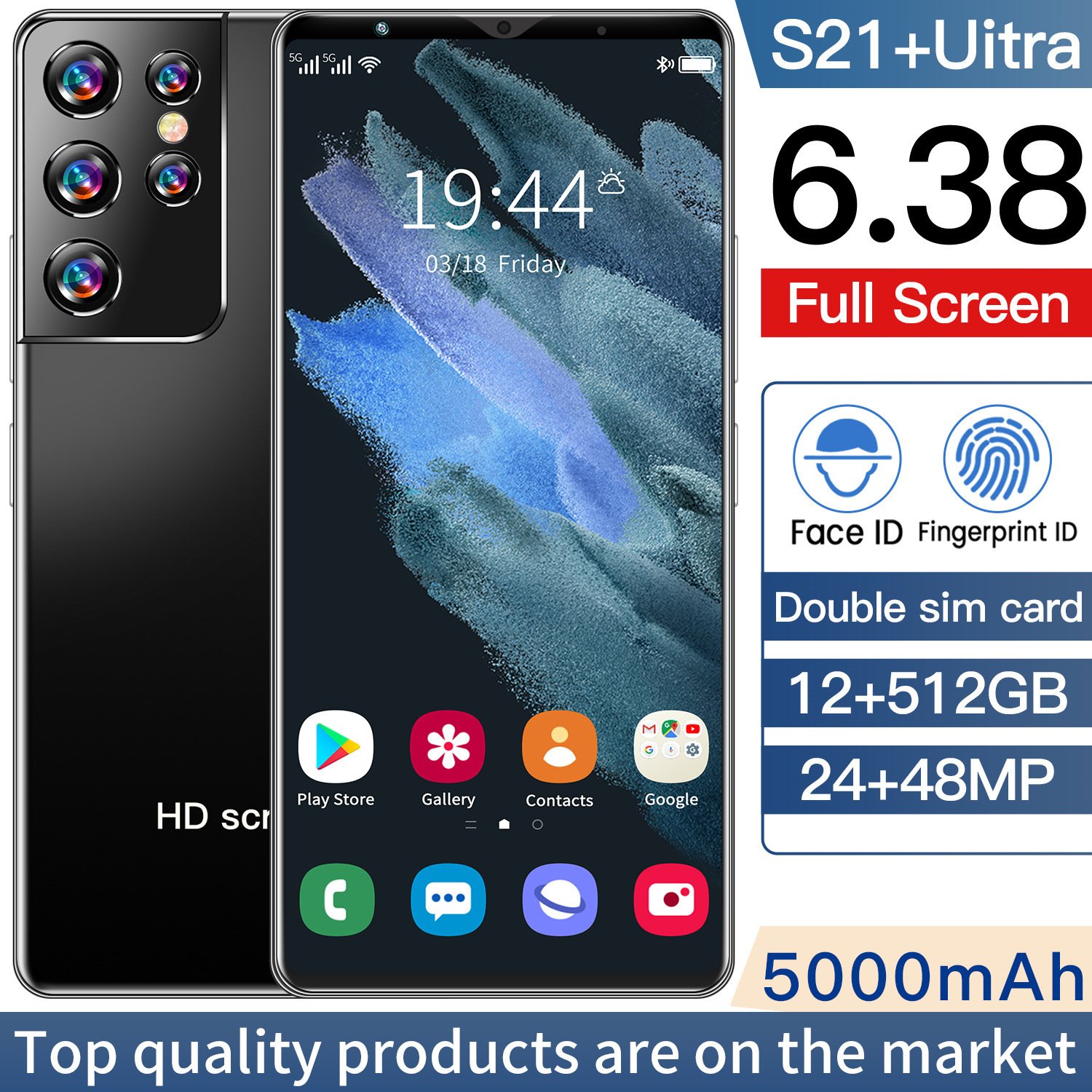 3G 4G 5G Hot Sale High Quality S21 Ultra HD Screen 6GB+1285GB Cellphone Android10 Mobile Phones